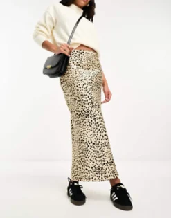 Skirts*DESIGN Satin Bias Midi Skirt In Animal Print Multi