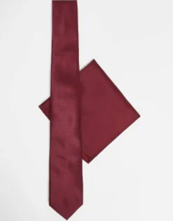 Gifts*DESIGN Satin Slim Tie And Pocket Square In Burgundy