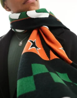 Scarves*DESIGN Scarf With Football Inspired In Multicolour Orange
