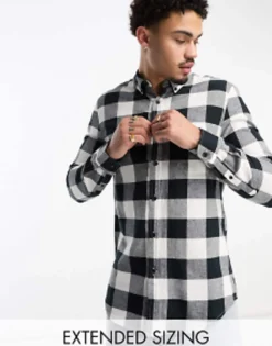 Tall*DESIGN Shirt In And White Buffalo Check Black