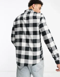 Tall*DESIGN Shirt In And White Buffalo Check Black