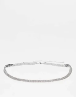 Belts*DESIGN Skinny Cup Chain Diamante Chain Belt In Silver