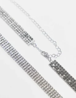 Belts*DESIGN Skinny Cup Chain Diamante Chain Belt In Silver