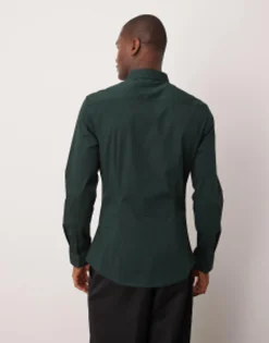 Suits & Tailoring*DESIGN Skinny Fit Shirt In Deep Pine Green