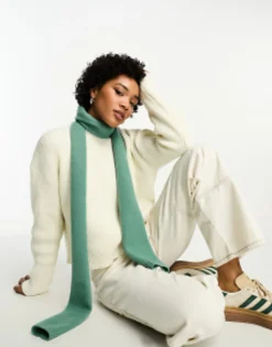 Scarves*DESIGN Skinny Knit Scarf In Dark Sage