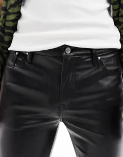 Trousers & Chinos*DESIGN Skinny Leather Look Trouser In Black