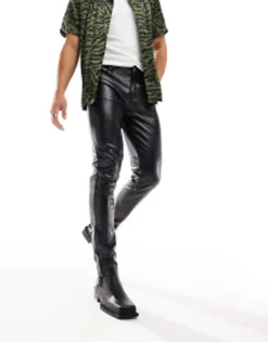 Trousers & Chinos*DESIGN Skinny Leather Look Trouser In Black
