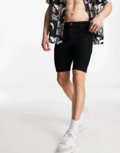 Shorts*DESIGN Skinny Regular Length Denim Shorts In Black