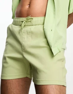 Swimwear*DESIGN Skinny Shorts In Shorter Length In Green Winter Pear