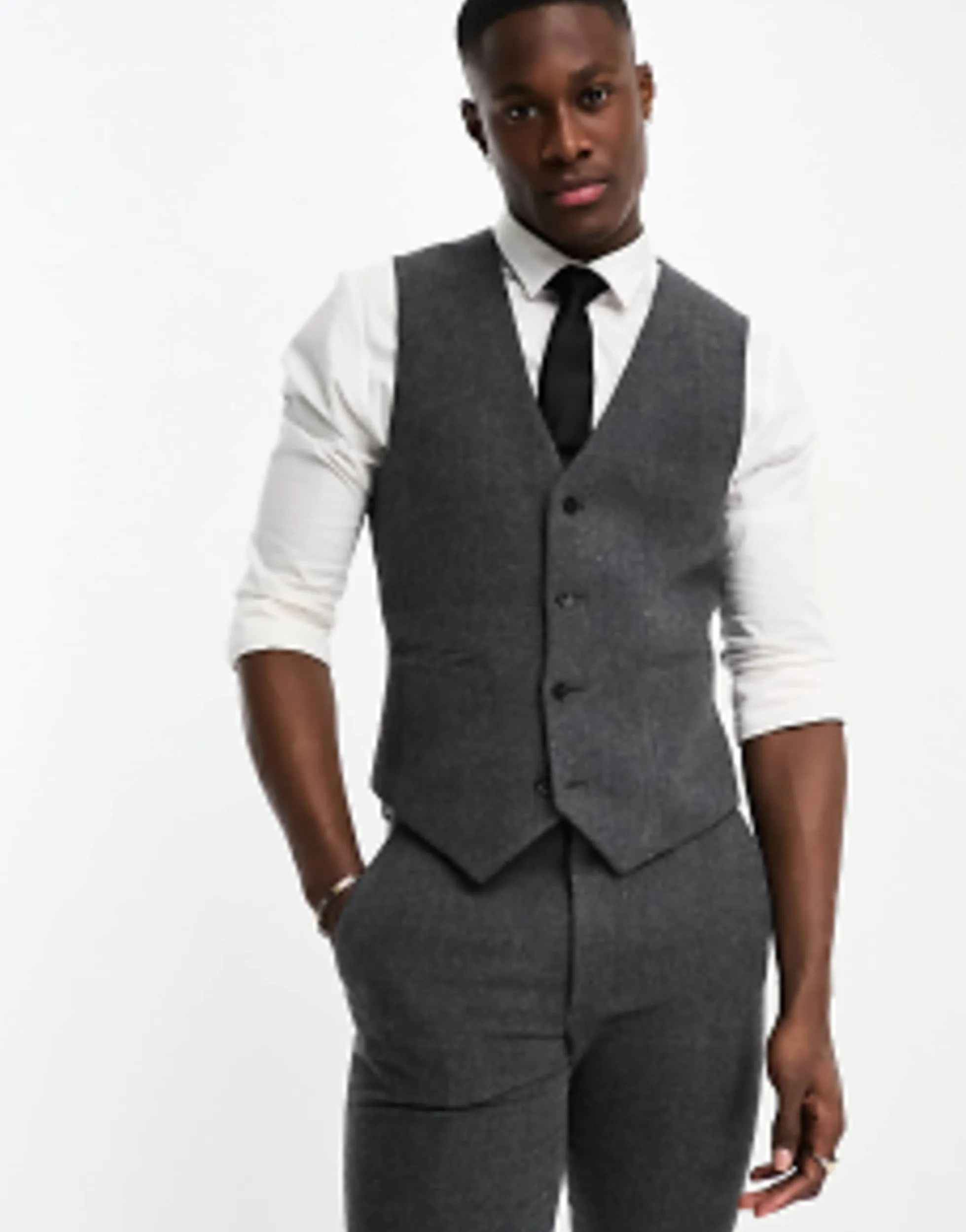 Suits & Tailoring*DESIGN Skinny Wool Mix Suit In Herringbone In Charcoal