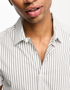 Tall*DESIGN Slim Fit Short Sleeve Stripe Shirt In Black White