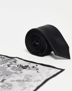 Ties*DESIGN Slim Tie In Black And Grey Floral Multi