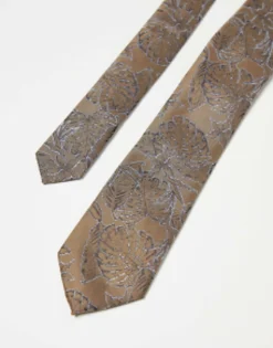 Ties*DESIGN Slim Tie In Botanical Jacquard Brown