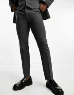 Suits & Tailoring*DESIGN Slim Wool Mix Suit In Herringbone In Charcoal