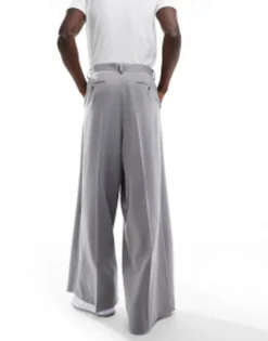 Trousers & Chinos*DESIGN Smart Extreme Wide Leg Trousers In Light Grey