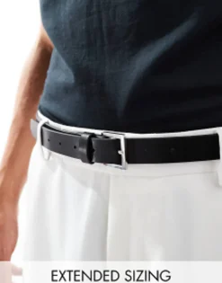 Belts*DESIGN Smart Faux Leather Skinny Belt With Silver Buckle In Black