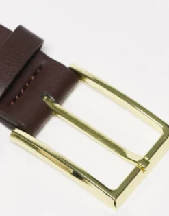 Belts*DESIGN Smart Faux Leather Belt With Gold Buckle In Brown