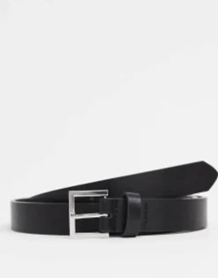 Belts*DESIGN Smart Faux Leather Skinny Belt With Silver Buckle In Black