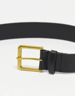 Belts*DESIGN Smart Leather Belt With Gold Buckle In Black