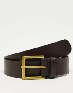 Belts*DESIGN Smart Leather Belt With Gold Buckle In Brown