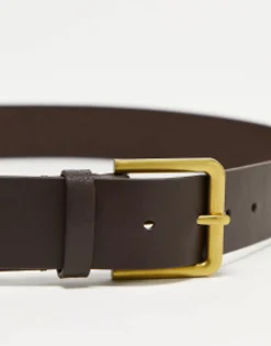 Belts*DESIGN Smart Leather Belt With Gold Buckle In Brown