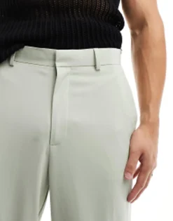 Trousers & Chinos*DESIGN Smart Wide Leg Trousers With Tie Cuffs In Sage Green