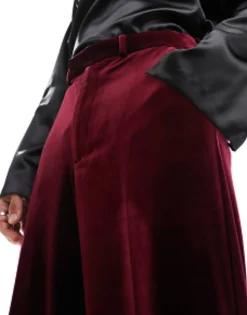 Trousers & Chinos*DESIGN Smart Wide Leg Trousers In Velvet Burgundy