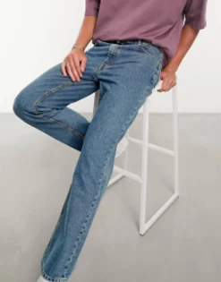 Tall*DESIGN Stretch Slim Jeans In Mid Wash Blue Light Wash Blue