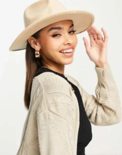 Hats*DESIGN Structured Fedora With Size Adjuster In Stone Camel