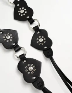 Belts*DESIGN Stud Heart And Ring Detail Belt Black