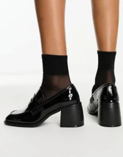 Loafers*DESIGN Substitute Smart Mid Heeled Loafers In Black Black Patent