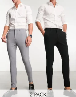 Suits & Tailoring*DESIGN Super Skinny Smart Trouser Pack In Black & Grey Multi