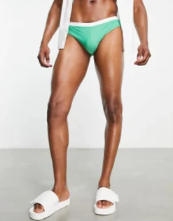 Swimwear*DESIGN Swim Briefs With Contrast White Tipping In Bright Green Fern Green