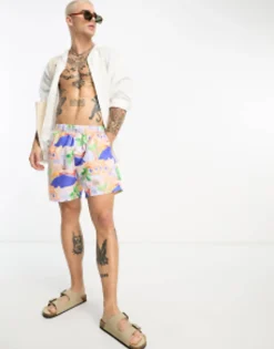 Swimwear*DESIGN Swim Shorts In Mid Length In Scenic Print Multi