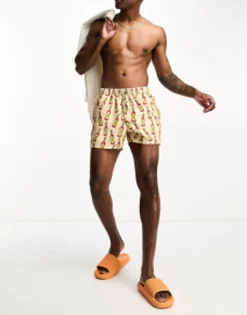 Swimwear*DESIGN Swim Shorts In Short Length In Hot Sauce Print Multi