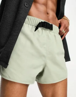 Swimwear*DESIGN Swim Shorts In Short Length In Light Green Desert Sage