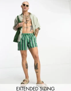 Swimwear*DESIGN Swim Shorts In Short Length In Green Stripe Multi