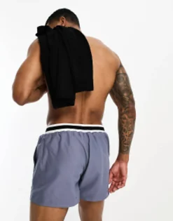Swimwear*DESIGN Swim Shorts In Short Length With Smart Styling In Charcoal Folkstone Grey