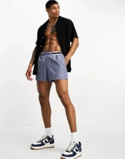 Swimwear*DESIGN Swim Shorts In Short Length With Smart Styling In Charcoal Folkstone Grey