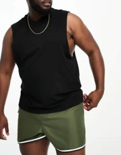 Swimwear*DESIGN Swim Shorts In Short Length With Cargo Pocket And Contrast Binding In Khaki