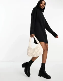 Tall*Tall Design Knitted Jumper Mini Dress With High Neck In Black