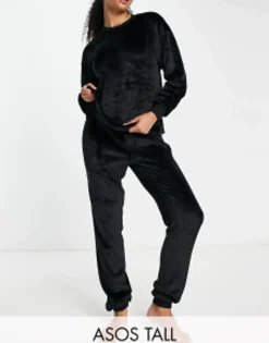 Tall*Tall Design Lounge Super Soft Fleece Sweat & Jogger Set In Black