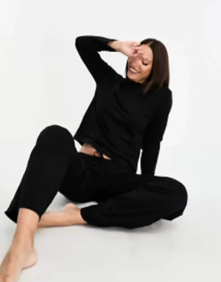 Tall*Tall Design Mix & Match Cotton Pyjama Trouser In Black