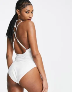 Swimwear & Beachwear*Tall Design Ring Detail Strappy Back Swimsuit In White