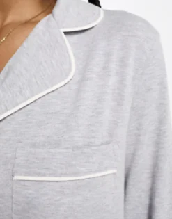 Tall*Tall Design Soft Jersey Long Sleeve Shirt & Trouser Pyjama Set With Contrast Piping In Grey Marl