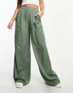 Tall*DESIGN Tall Wide Leg Trouser In Dark Green