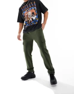 Tracksuits*DESIGN Tapered Cargo Joggers With Toggle In Khaki Deep Depths