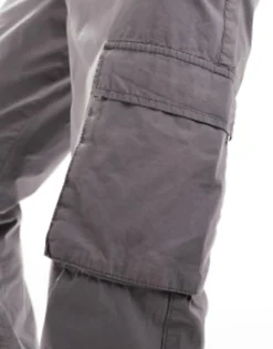 Trousers & Chinos*DESIGN Tapered Pull On Cargo Trouser In Washed With Elasticated Waist Charcoal