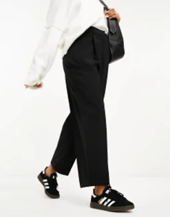 Trousers & Leggings*DESIGN Tapered Trouser With Turn Up Hem In Black