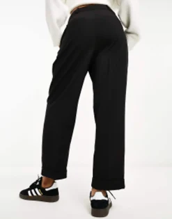Trousers & Leggings*DESIGN Tapered Trouser With Turn Up Hem In Black
